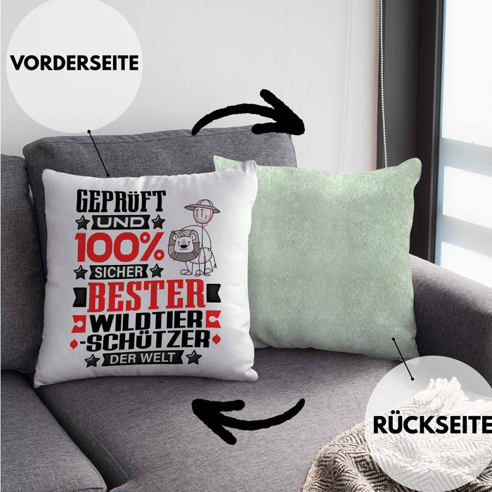 Wildtierschützer Geschenk Lustiger Spruch für Wildtierschützer Geschenkidee Bester Wildtierschützer Der WeltKissen mit Füllung 40x40 (Grau) Grün Trendation