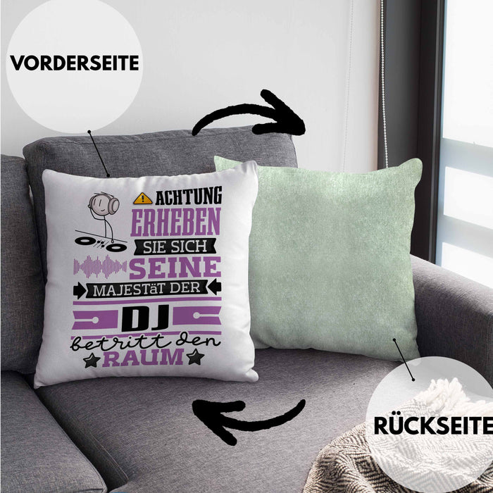 DJ Geschenk Kissen mit Füllung 40x40 Lustiger Spruch Erheben Sie Sich Der DJ Betritt den Raum (Grau) Grün Trendation