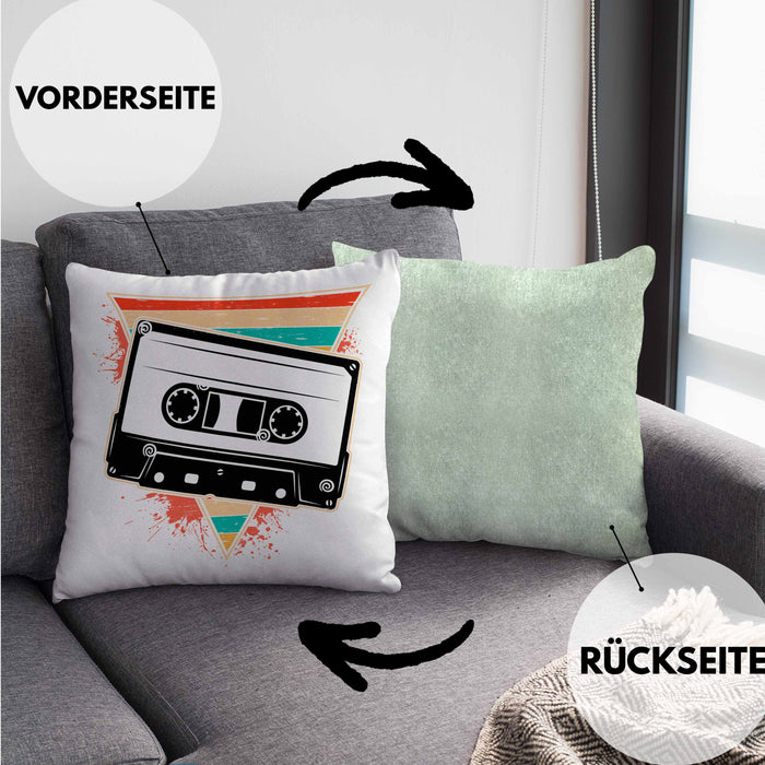 Nostalgie Kassette Geschenk Alte Straße 80er 90er Jahre GeschenkKissen mit Füllung 40x40 (Grau) Grün Trendation