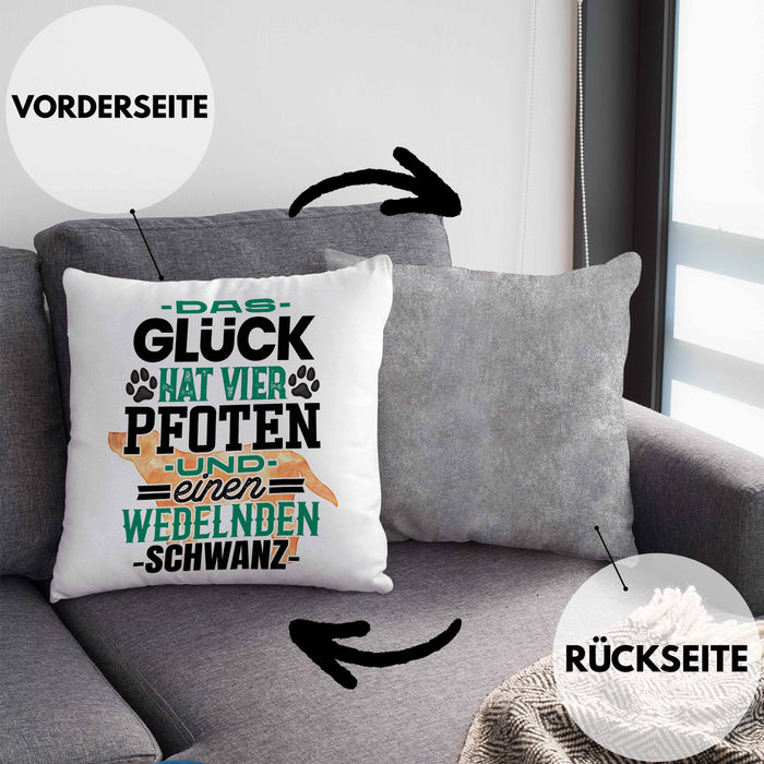 Hundebesitzer Kissen mit Füllung 40x40 Geschenk Glück Hat 4 Pfoten und Wedelnden Schwanz Geschenkidee Hunde Mama Frauchen Herrchen (Grau) Grau Trendation