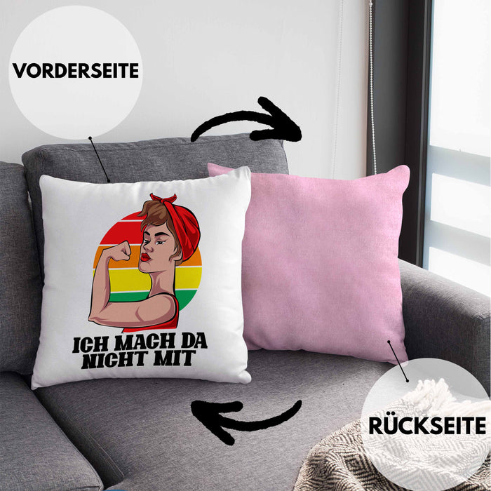 Lustige Feministen Kissen mit Füllung 40x40 Geschenk für starke Frauen Frauenpower Feminismus (Grau) Rosa Trendation