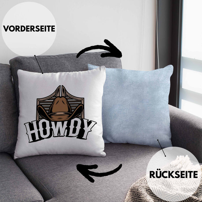 Lustige Kissen mit Füllung 40x40 für Line Dance Fans Howdy Cowboy Geschenkidee (Grau) Blau Trendation