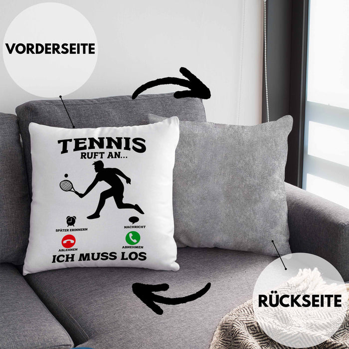 Tennis Kissen mit Füllung 40x40 Geschenk Lustige Kissen mit Füllung 40x40 Tennisfans - Geschenkidee Tennisspieler Ruft An (Grau) Grau Trendation