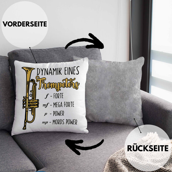 Lustige Trompete Kissen mit Füllung 40x40 Geschenk für Trompeten-Spieler (Grau) Grau Trendation