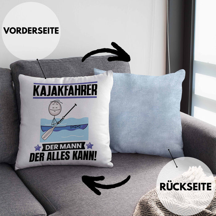 Kajakfahrer Kissen mit Füllung 40x40 Geschenk für Kajakfahrer Der Mann Der Alles Kann Geschenkidee zum Geburtstag (Grau) Blau Trendation