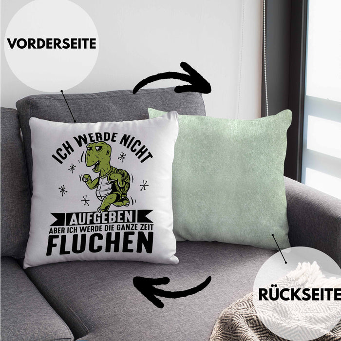 Wandern Kissen mit Füllung 40x40 Geschenk Ich Werde Nicht Aufgeben Aber Die Ganze Zeit Fluchen Wandern Geschenkidee Schildkröte (Grau) Grün Trendation