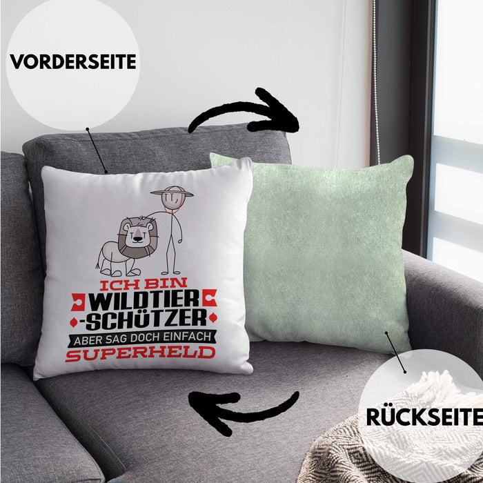 Wildtierschützer Geschenk Kissen mit Füllung 40x40 Ich Bin Wildtierschützer Aber Sag Doch Einfach Superheld Lustige Geschenkdiee für Wildtierschützer (Grau) Grün Trendation
