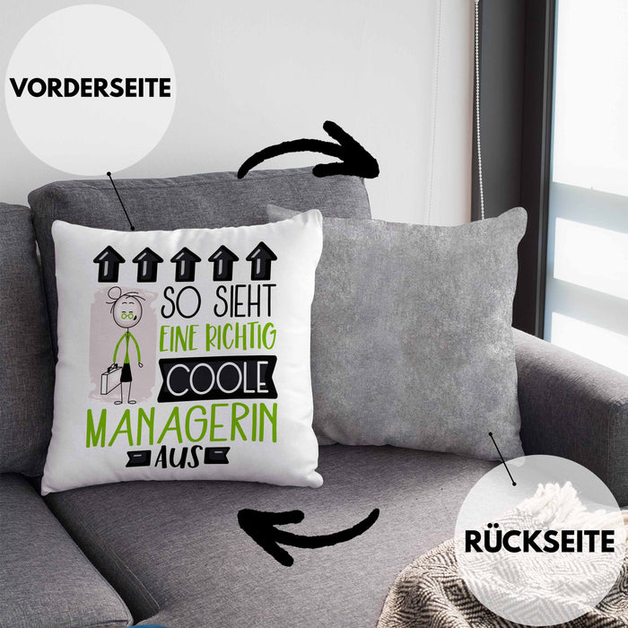 Managerin Geschenk Kissen mit Füllung 40x40 Lustig Geschenkidee für Managerin Geburtstag So Sieht Eine Richtig Coole Managerin Aus Frauen Spruch (Grau) Grau Trendation