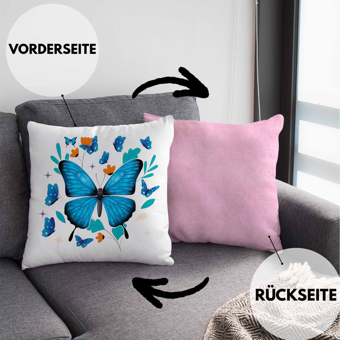 Schmetterling Kissen mit Füllung 40x40 Grafik Geschenkidee (Grau) Rosa Trendation