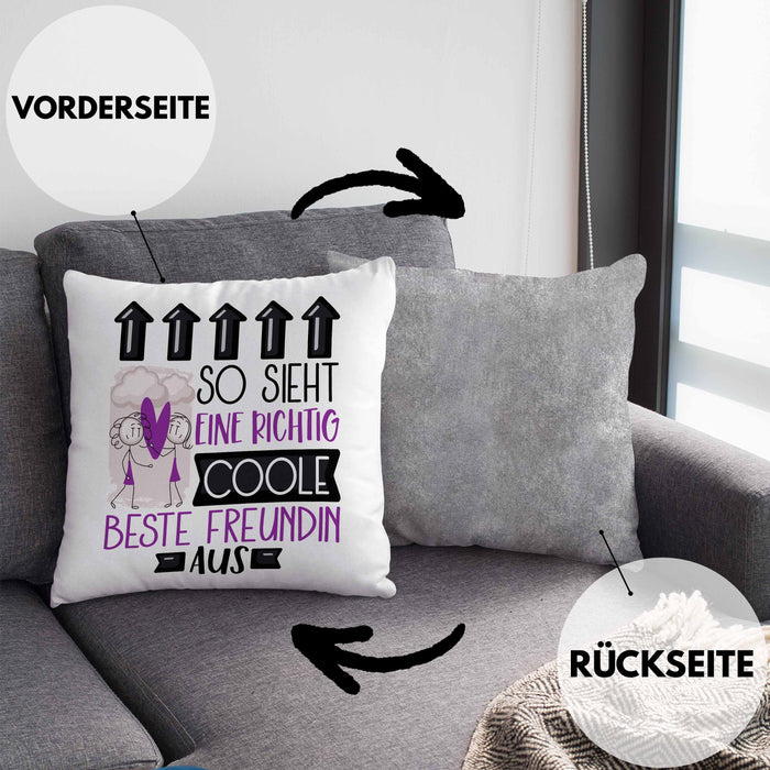 Beste Freundin Geschenk Kissen mit Füllung 40x40 Lustig Geschenkidee für Beste Freundin Geburtstag So Sieht Eine Richtig Coole Beste Freundin Aus Frauen Spruch BFF (Grau) Grau Trendation