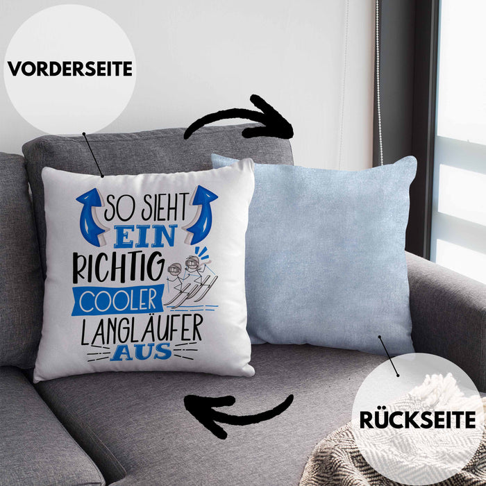 So Sieht Ein Richtig Cooler Langläufer Aus Geschenk Kissen mit Füllung 40x40 Lustiger Spruch Geschenkidee (Grau) Blau Trendation