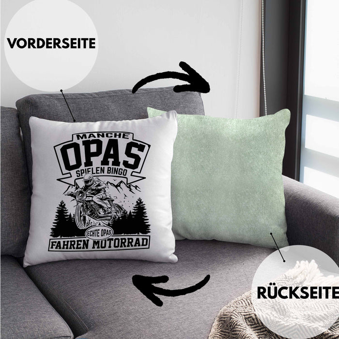 Motorrad Opa Kissen mit Füllung 40x40 Geschenk Echte Opas Fahren Motorrad Geschenkidee Vatertag Opa Biker (Grau) Grün Trendation