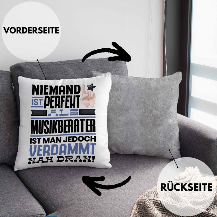 Musikberater Geschenk Kissen mit Füllung 40x40 Lustige Geschenkidee für Musikberater Geburtstag Niemand Ist Perfekt Aber Als Musikberater Ist Man Nah Dran (Grau) Grau Trendation