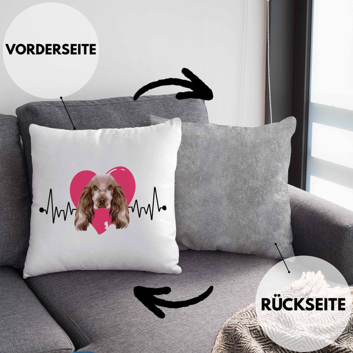 Cocker Spaniel Besitzer Kissen mit Füllung 40x40 Geschenk Lustiger Spruch Geschenkidee Herzschlag Cocker Spaniel (Grau) Grau Trendation