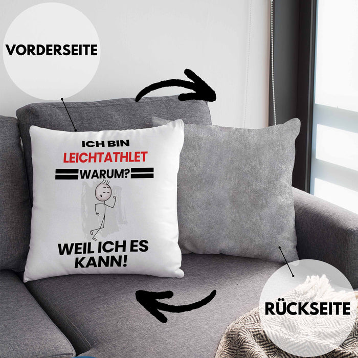 Leichtathlet Geschenk Kissen mit Füllung 40x40 Lustiger Spruch Ich Bin Leichtathlet Warum Weil Ich Es Kann Geschenkidee Bester Leichtathlet Geburtstag (Grau) Grau Trendation