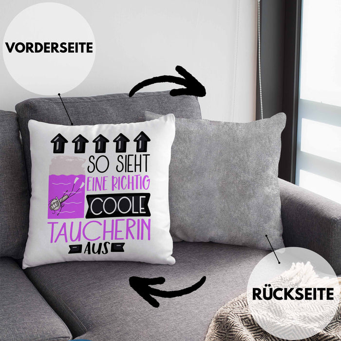 Taucherin Geschenk Kissen mit Füllung 40x40 Lustig Geschenkidee für Taucherin Geburtstag So Sieht Eine Richtig Coole Taucherin Aus Frauen Spruch (Grau) Grau Trendation