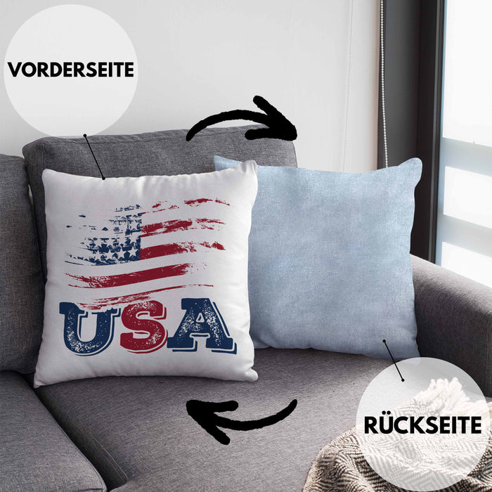 USA Flagge Kissen mit Füllung 40x40 Geschenk Amerika Geschenkidee Auslandjahr Vereinigte Staaten Von Amerika (Grau) Blau Trendation