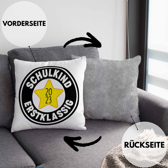 Schulkind Erstklassig Einschulung Junge Mädchen Geschenk Schultüte Füllung Kissen mit Füllung 40x40 Schulstart 1. Schultag Schuleinführung Schulanfang Geschenkidee Schulkind 2024 (Grau) Grau Trendation