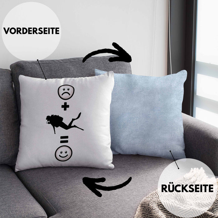 Tauchen Kissen mit Füllung 40x40 Geschenk für Taucher :( + Tauchen = :) Lustige Geschenkidee Geburtstag (Grau) Blau Trendation