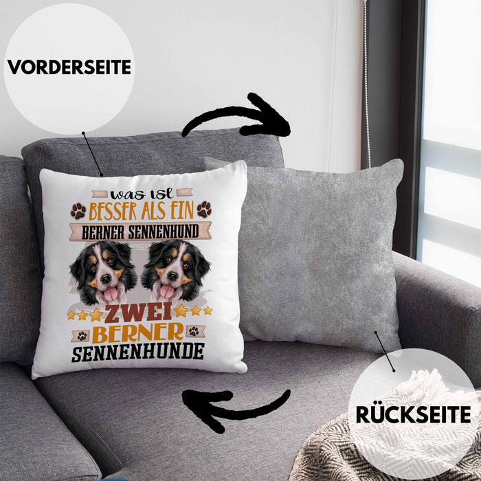Berner Sennenhund Besitzer Kissen mit Füllung 40x40 Geschenk Lustiger Spruch Geschenkidee Was Ist Besser Als Ein Berner Sennenhund (Grau) Grau Trendation