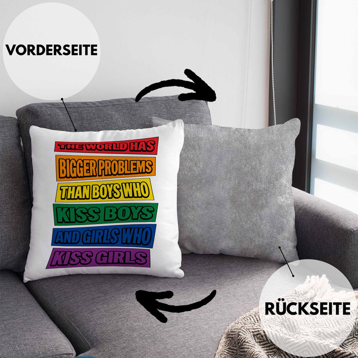 LGBTQ Kissen mit Füllung 40x40 Geschenk Schwule Lesben Geschenkidee The World Has Bigger Problems Gender Equality Häferl (Grau) Grau Trendation
