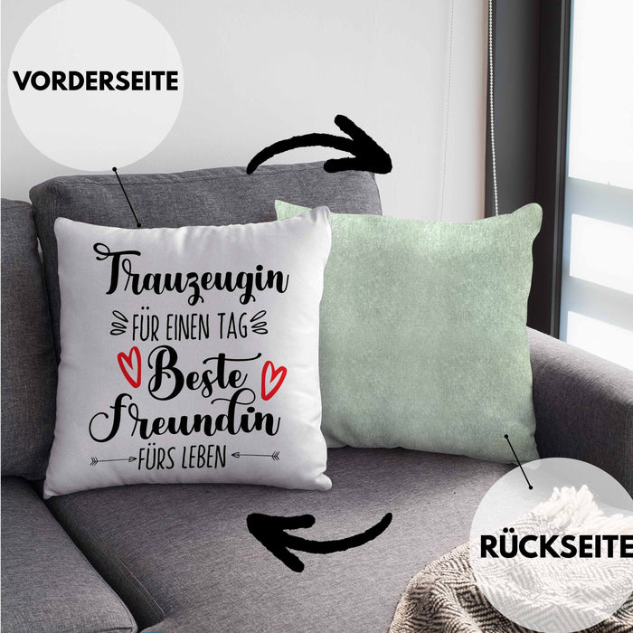 Trauzeugin Kissen mit Füllung 40x40 Geschenk Beste Freundin Überraschung Beste Trauzeugin Spruch Geschenkidee (Grau) Grün Trendation