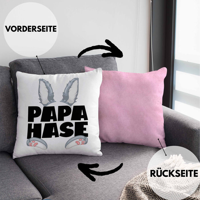 Papa Hase Kissen mit Füllung 40x40 Geschenk für Hasen-Vater Geschenkidee Bester Papa Kaninchen (Grau) Rosa Trendation
