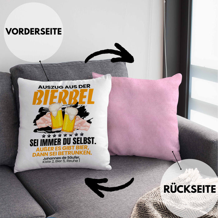 Auszug Bierbel Bier-Liebhaber Geschenkidee Kissen mit Füllung 40x40 Männer Geschenkidee Saufen (Grau) Rosa Trendation