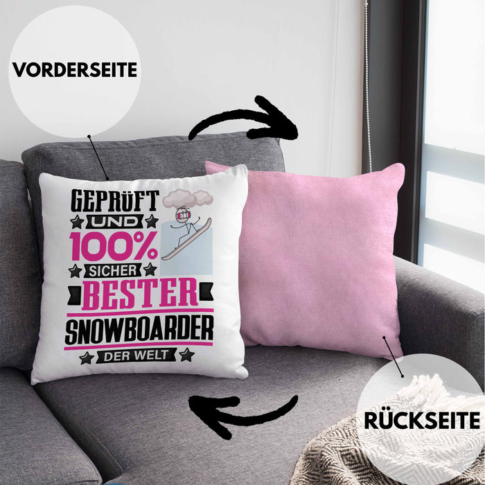 Snowboarder Geschenk Lustiger Spruch für Snowboarder Geschenkidee Bester Snowboarder Der WeltKissen mit Füllung 40x40 (Grau) Rosa Trendation