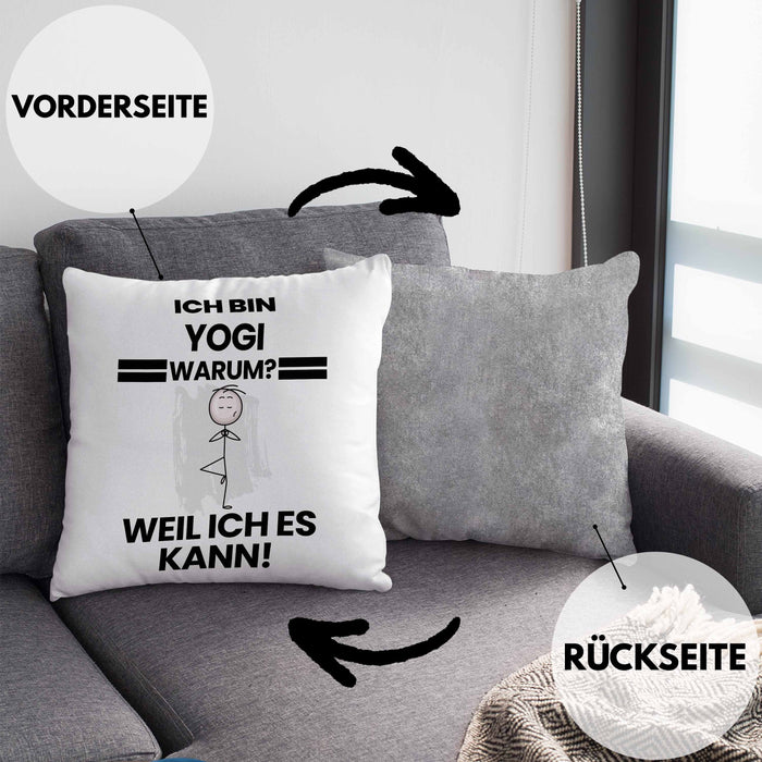 Yogi Geschenk Kissen mit Füllung 40x40 Lustiger Spruch Ich Bin Yogi Warum Weil Ich Es Kann Geschenkidee Bester Yogi Geburtstag (Grau) Grau Trendation
