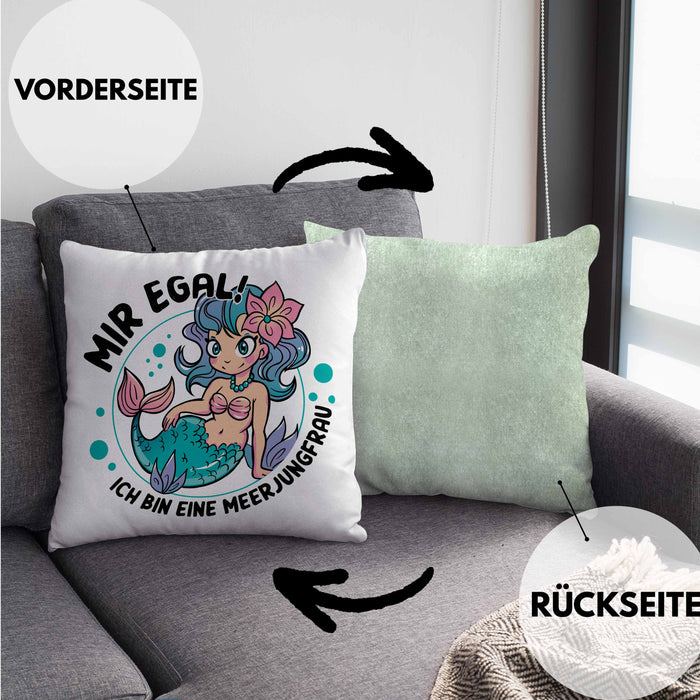 Meerjungfrau Geschenk Kissen mit Füllung 40x40 für Mädchen Nymphe Nixe Grafik Mir Egal Ich Bin Eine Meerjungfrau (Grau) Grün Trendation