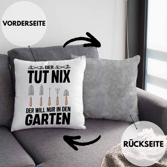 Der Tut Nix Gärtner Kissen mit Füllung 40x40 mit Spruch Garten Hobbygärtner Geschenk Lustig (Grau) Grau Trendation