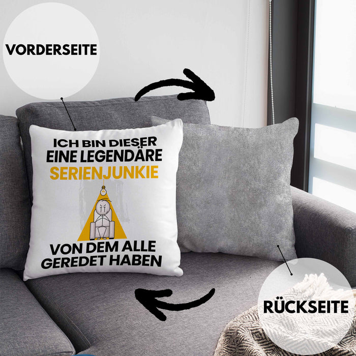 Serienjunkie Geschenk Kissen mit Füllung 40x40 Lustige Geschenkidee Geburtstag für Serienjunkie Ich Bin Dieser Legendäre Serienjunkie Von Dem Alle Geredet Haben (Grau) Grau Trendation