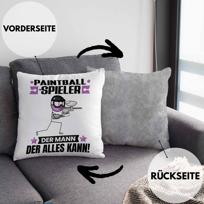Paintballspieler Kissen mit Füllung 40x40 Geschenk für Paintballspieler Der Mann Der Alles Kann Geschenkidee zum Geburtstag (Grau) Grau Trendation