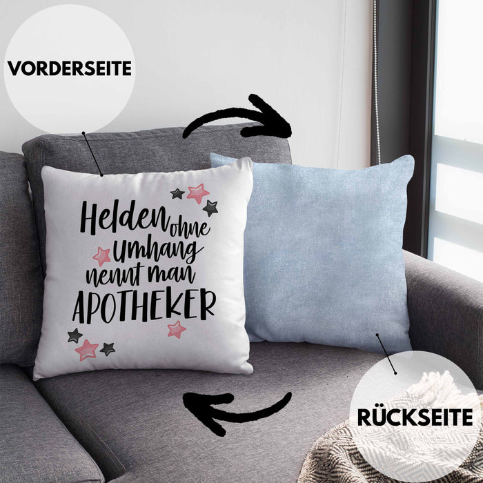 Apotheker Kissen mit Füllung 40x40 Geschenk Bester Apotheker Pharmazeut Arzneikundiger (Grau) Blau Trendation