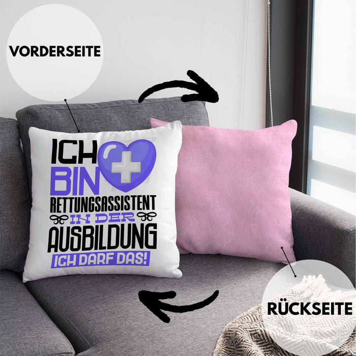 Rettungsassistent Ausbildung Kissen mit Füllung 40x40 Geschenk Ich Bin Rettungsassistent In Der Ausbildung Ich Darf Das Geschenkidee Spruch (Grau) Rosa Trendation