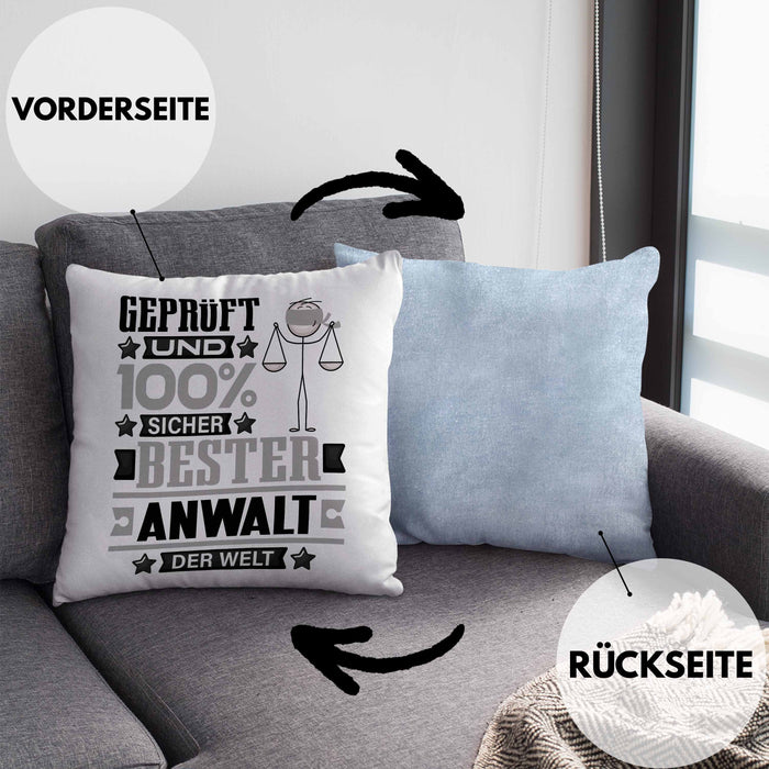 Anwalt Geschenk Lustiger Spruch für Anwalt Geschenkidee Bester Anwalt Der WeltKissen mit Füllung 40x40 (Grau) Blau Trendation