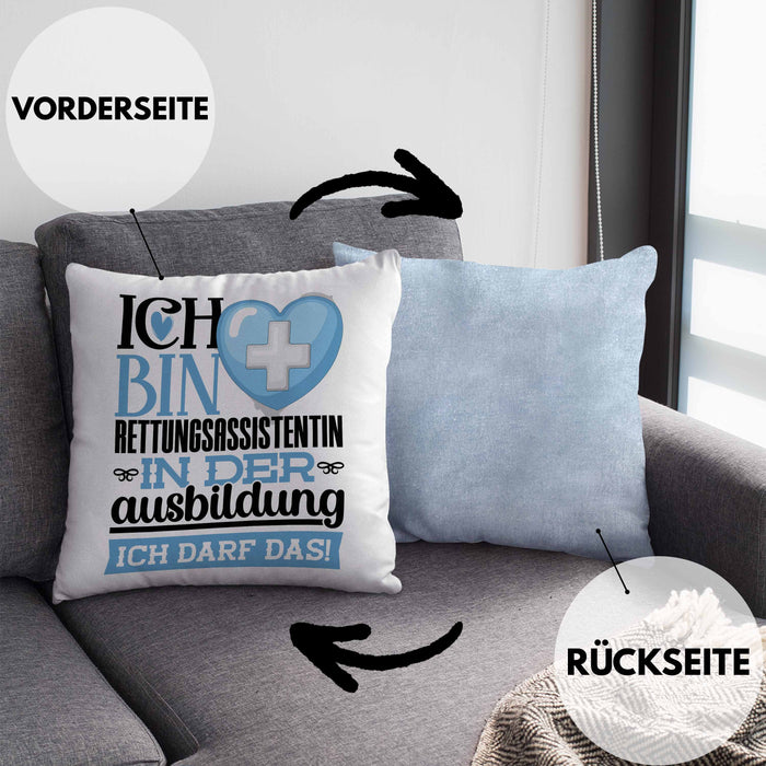 Rettungsassistentin Ausbildung Start Geschenk Kissen mit Füllung 40x40 Ich Bin Rettungsassistentin In Der Ausbildung Ich Darf Das Geschenkidee (Grau) Blau Trendation