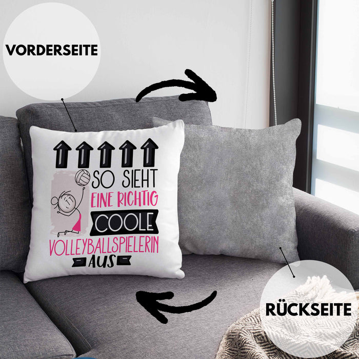 Volleyballspielerin Geschenk Kissen mit Füllung 40x40 Lustig Geschenkidee für Volleyballspielerin Geburtstag So Sieht Eine Richtig Coole Volleyballspielerin Aus Frauen Spruch (Grau) Grau Trendation