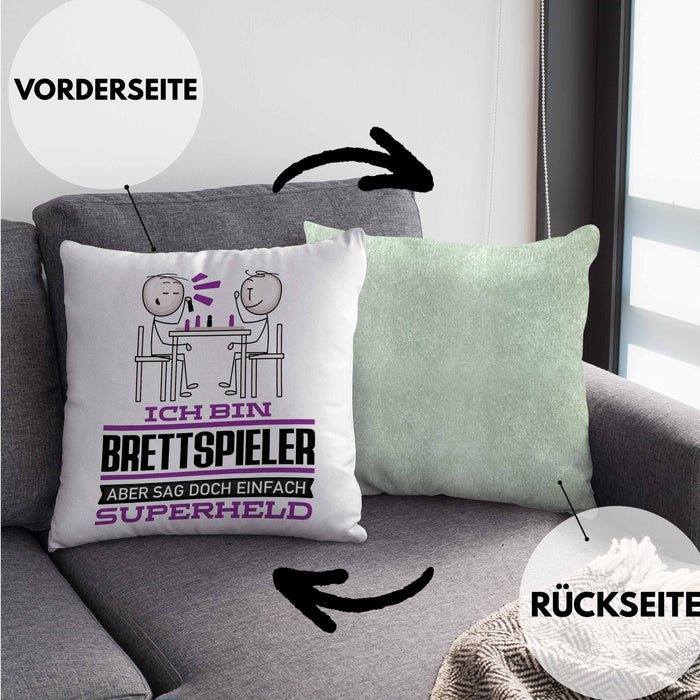 Brettspieler Geschenk Kissen mit Füllung 40x40 Ich Bin Brettspieler Aber Sag Doch Einfach Superheld Lustige Geschenkdiee für Brettspieler (Grau) Grün Trendation