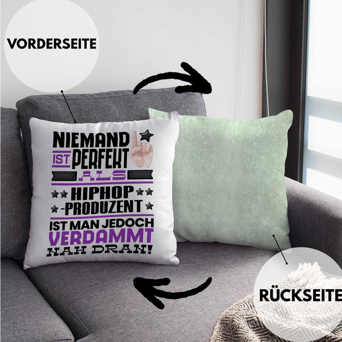 Hiphop-Produzent Geschenk Kissen mit Füllung 40x40 Lustige Geschenkidee für Hiphop-Produzent Geburtstag Niemand Ist Perfekt Aber Als Hiphop-Produzent Ist Man Nah Dran (Grau) Grün Trendation