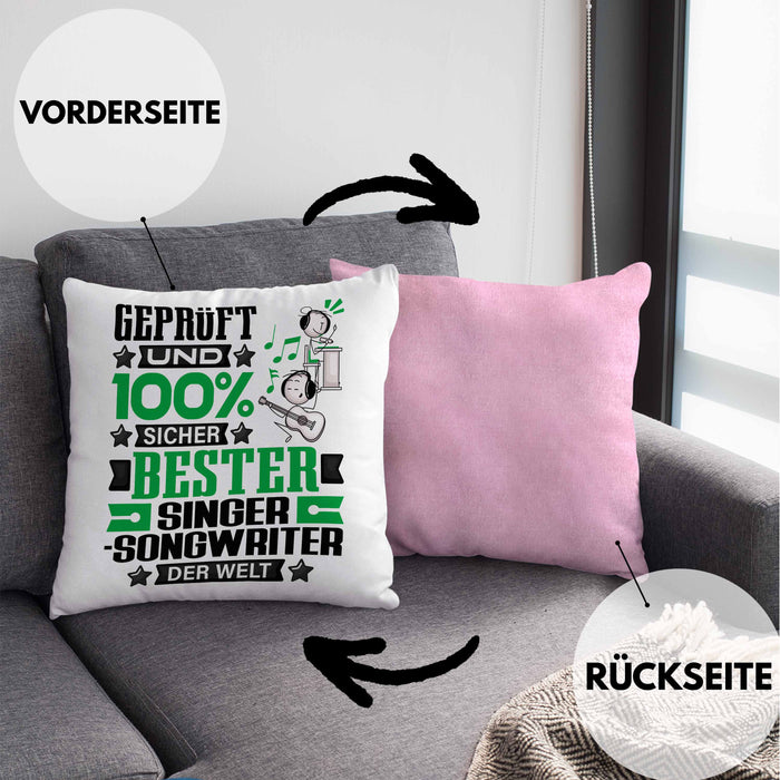 Singer-Songwriter Geschenk Lustiger Spruch für Singer-Songwriter Geschenkidee Bester Singer-Songwriter Der WeltKissen mit Füllung 40x40 (Grau) Rosa Trendation