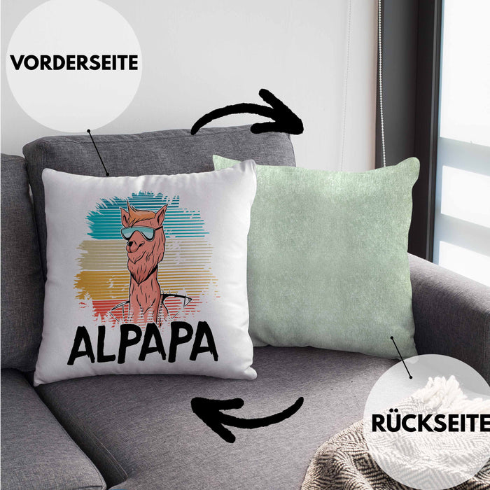 Vater Papa Kissen mit Füllung 40x40 Gschenk Alpaka Llama Alpapa Geschenkidee Spruch für Vater zum Vatertag (Grau) Grün Trendation