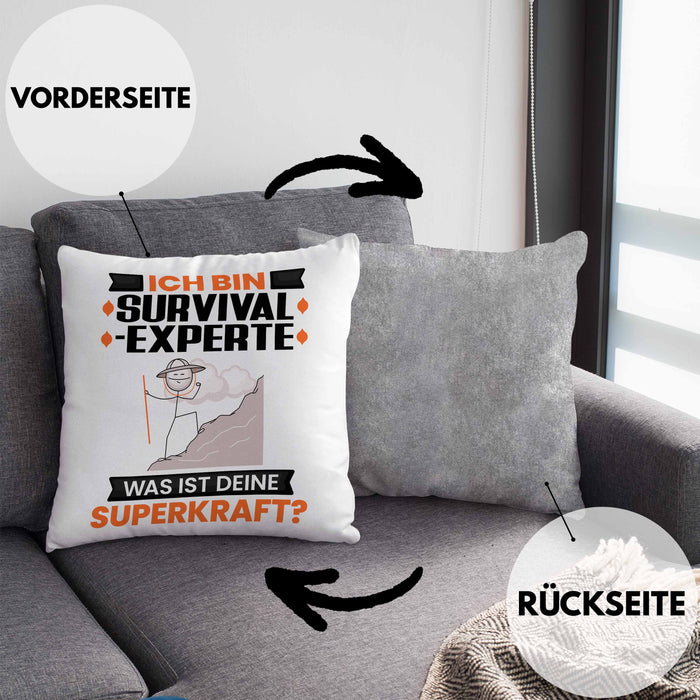 Survival-Experte Kissen mit Füllung 40x40 Geschenk für Survival-Experte Geburtstag Lustiger Spruch Was Ist Deine Superkraft (Grau) Grau Trendation