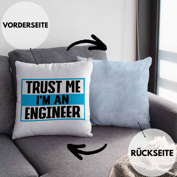Ingenieur Kissen mit Füllung 40x40 Gadget Geschenk Ingeneur Geschenkidee Lustig (Grau) Blau Trendation