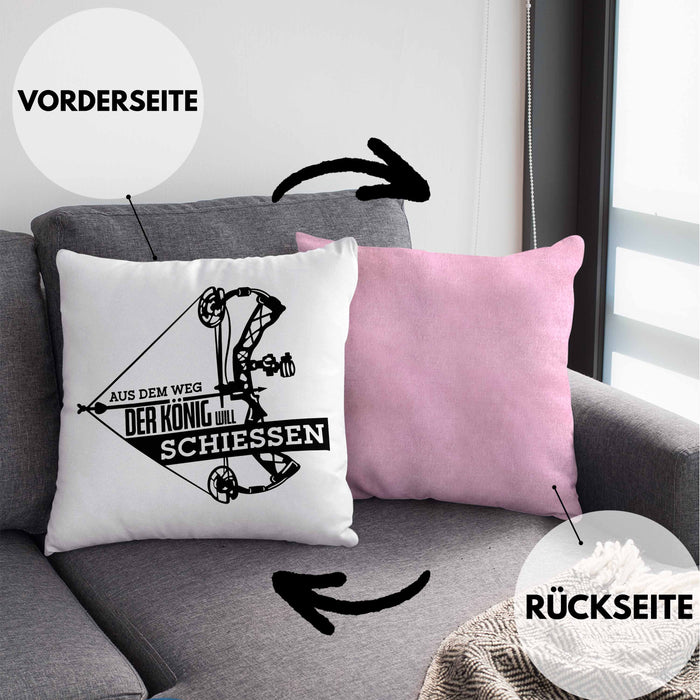 Bogenschießen Kissen mit Füllung 40x40 mit Bogenschütze Spruch - Geschenk für Pfeil und Bogen Fans Aus Dem Weg Der König Will Schießen (Grau) Rosa Trendation