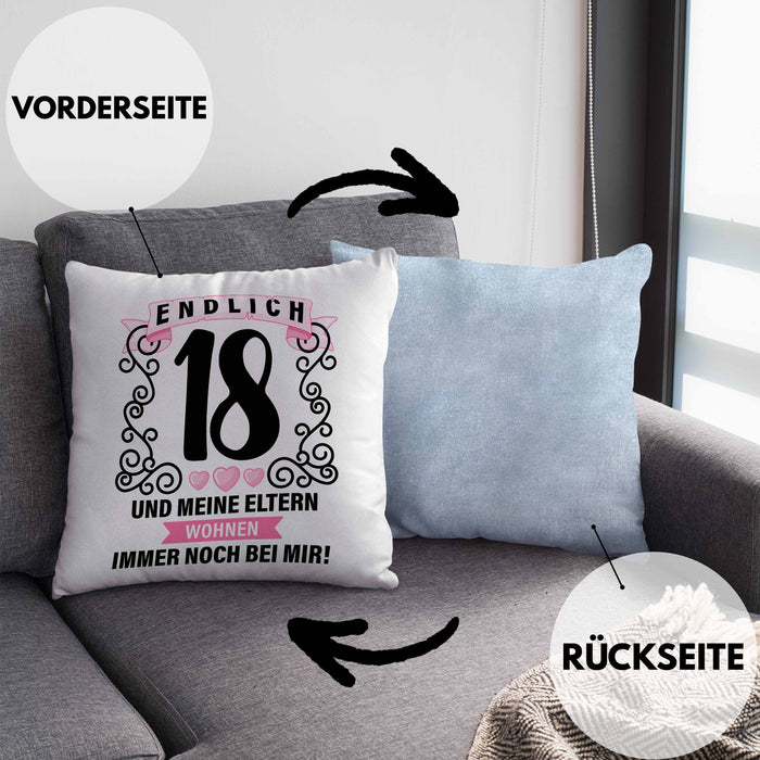 18er Geburtstag Kissen mit Füllung 40x40 Geschenk Mädchen Jungen Geschenkidee Lustig Spruch 18 Geschenke Geschenkideen zum 18 Bday 18. (Grau) Blau Trendation