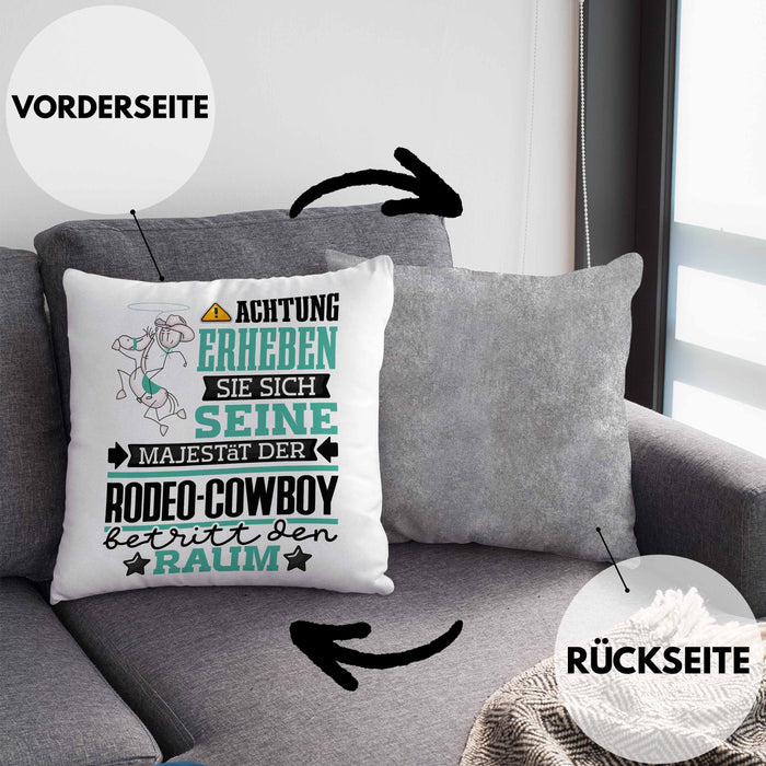Rodeo-Cowboy Geschenk Kissen mit Füllung 40x40 Lustiger Spruch Erheben Sie Sich Der Rodeo-Cowboy Betritt den Raum (Grau) Grau Trendation
