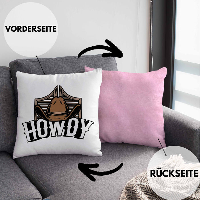 Lustige Kissen mit Füllung 40x40 für Line Dance Fans Howdy Cowboy Geschenkidee (Grau) Rosa Trendation