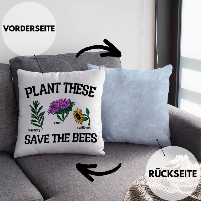 Lustige Kissen mit Füllung 40x40 für Bienenliebhaber Plant These Save The Bees Geschenk (Grau) Blau Trendation